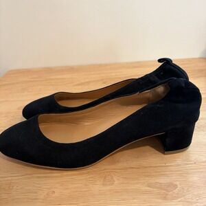 J Crew Anya Sz 10 Black Suede Block Heel Pumps Shoes Style H7806 Career Work Lux